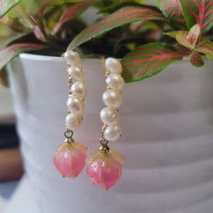 Elegant Pearl and Pink Drop Earrings